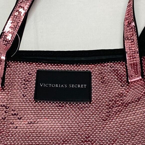 Victoria's Secret All Over Sequin Large Double Handle Open Top Bag Tote Pink - Picture 9 of 9